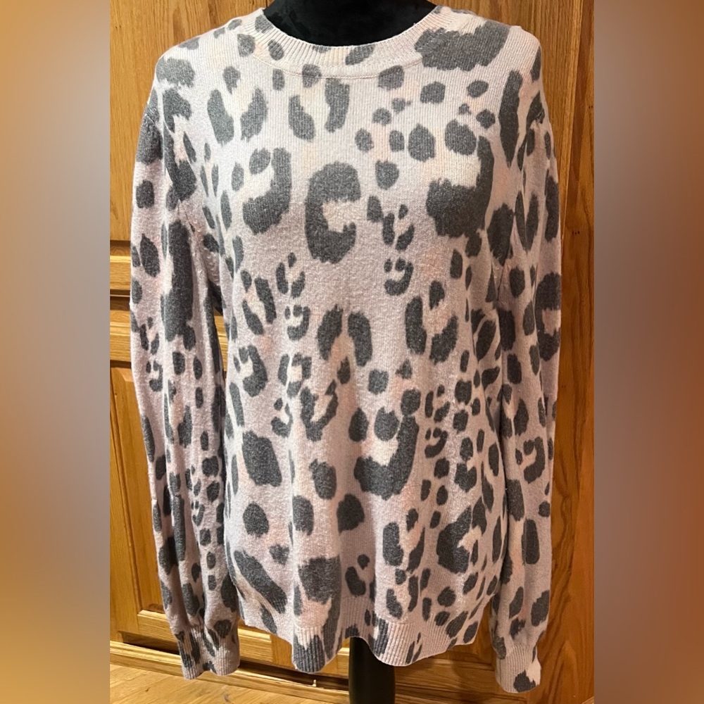 Le Superbe Leopard Print‎ Pullover Cashmere Wool Sweater Pink Gray Size Small